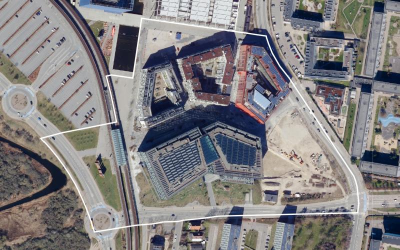 Luftfoto over lokalplanområdet tillæg 1 til lokalplan 501 August Schade Kvarteret