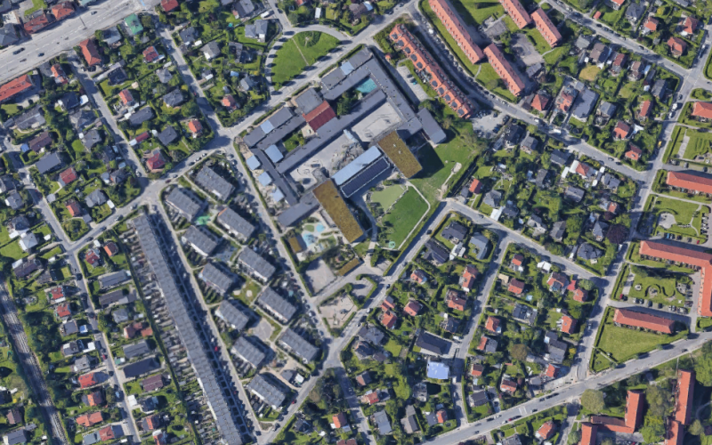 Luftfoto af området omkring Korsager skolen
