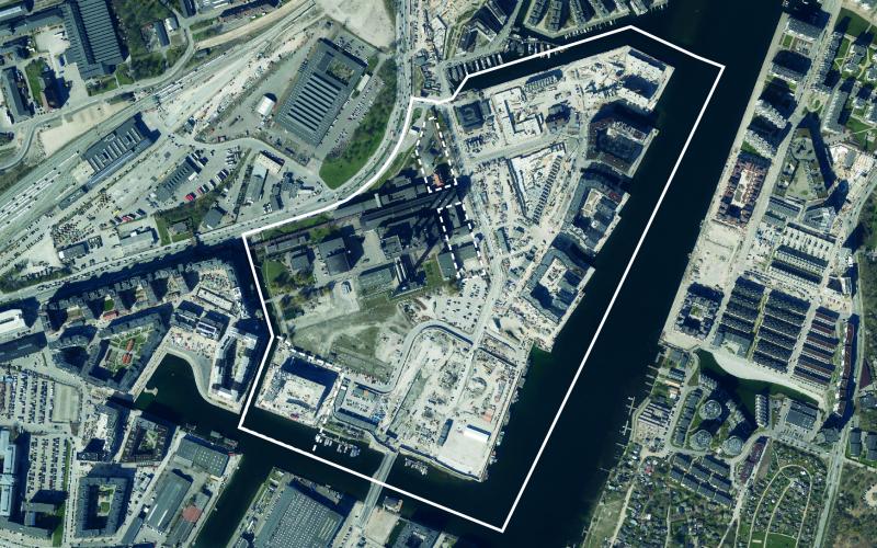 Luftfoto af lokalplanområdet Enghave Brygge