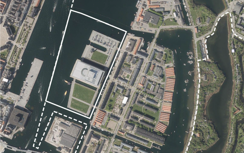 Luftfoto af lokalplanområdet Holmen II tillæg 5