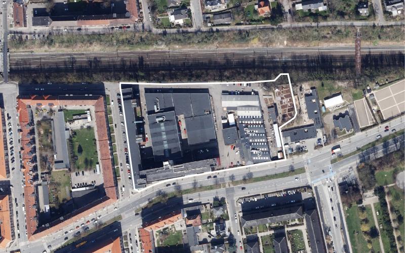 Luftfoto over lokalplanområdet Ny Hotel- og Restaurantskole