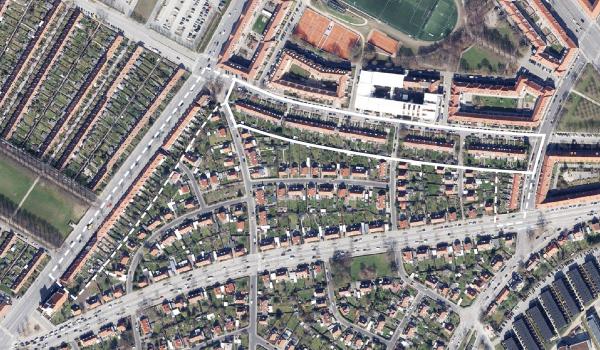 Luftfoto over lokalplanområdet Hvidkildevej tillæg 1