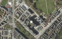 Luftfoto af lokalplanområdet Rigshospitalet tillæg 1
